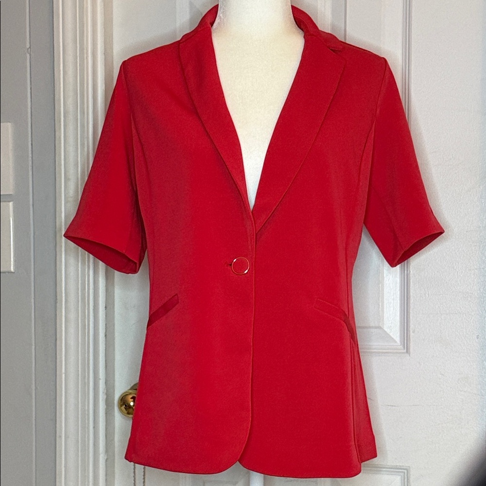 Susan Graver Red Short-Sleeve Blazer Jacket